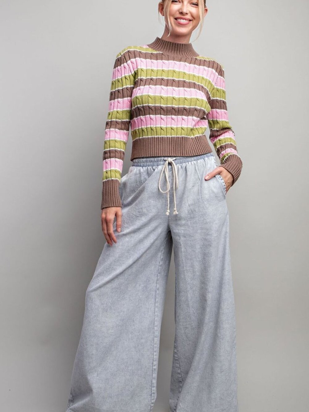Long Sleeve Striped Crop Sweater
